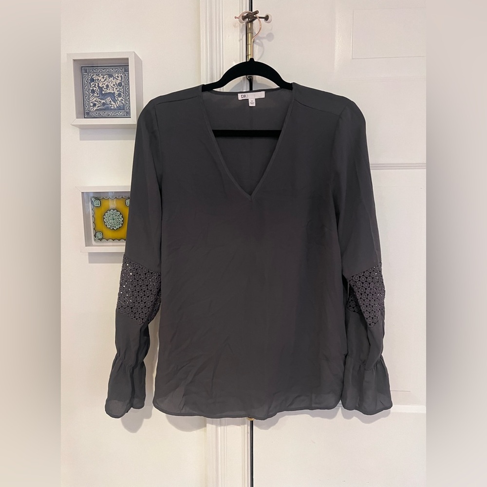 DR2 Charcoal Blouse with Crochet Detail